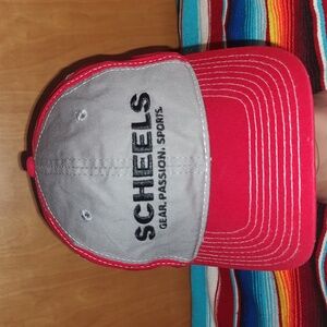 Scheels Gear Passion Sports Embroidered Trucker Strap-on Hat Cap Red Gray